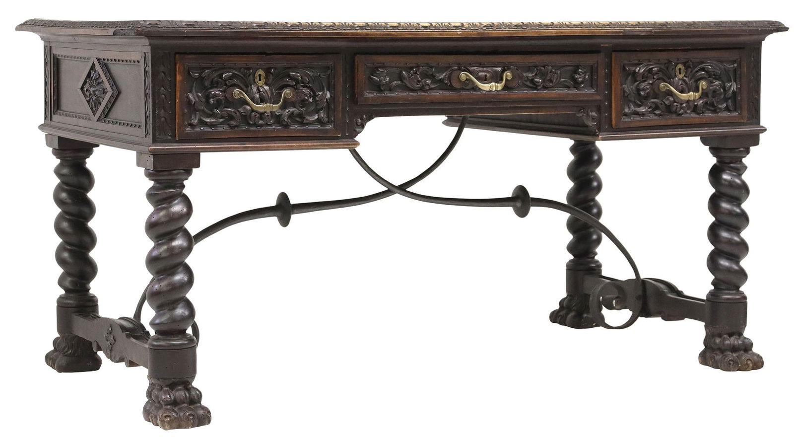 SPANISH BAROQUE STYLE CARVED WALNUT WRITING TABLE (1 of 5)
