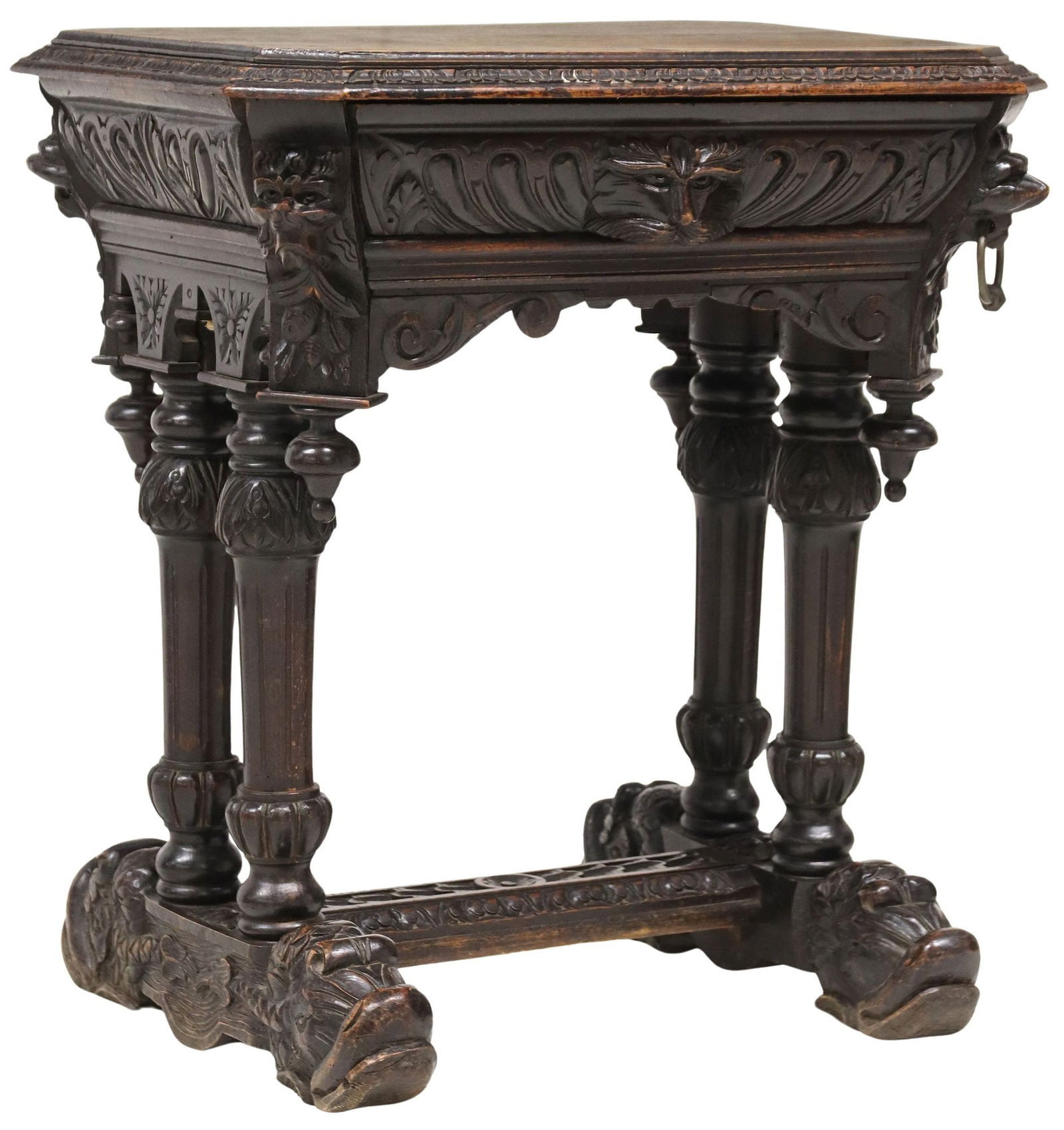FRENCH RENAISSANCE REVIVAL CARVED OAK SIDE TABLE (1 of 7)