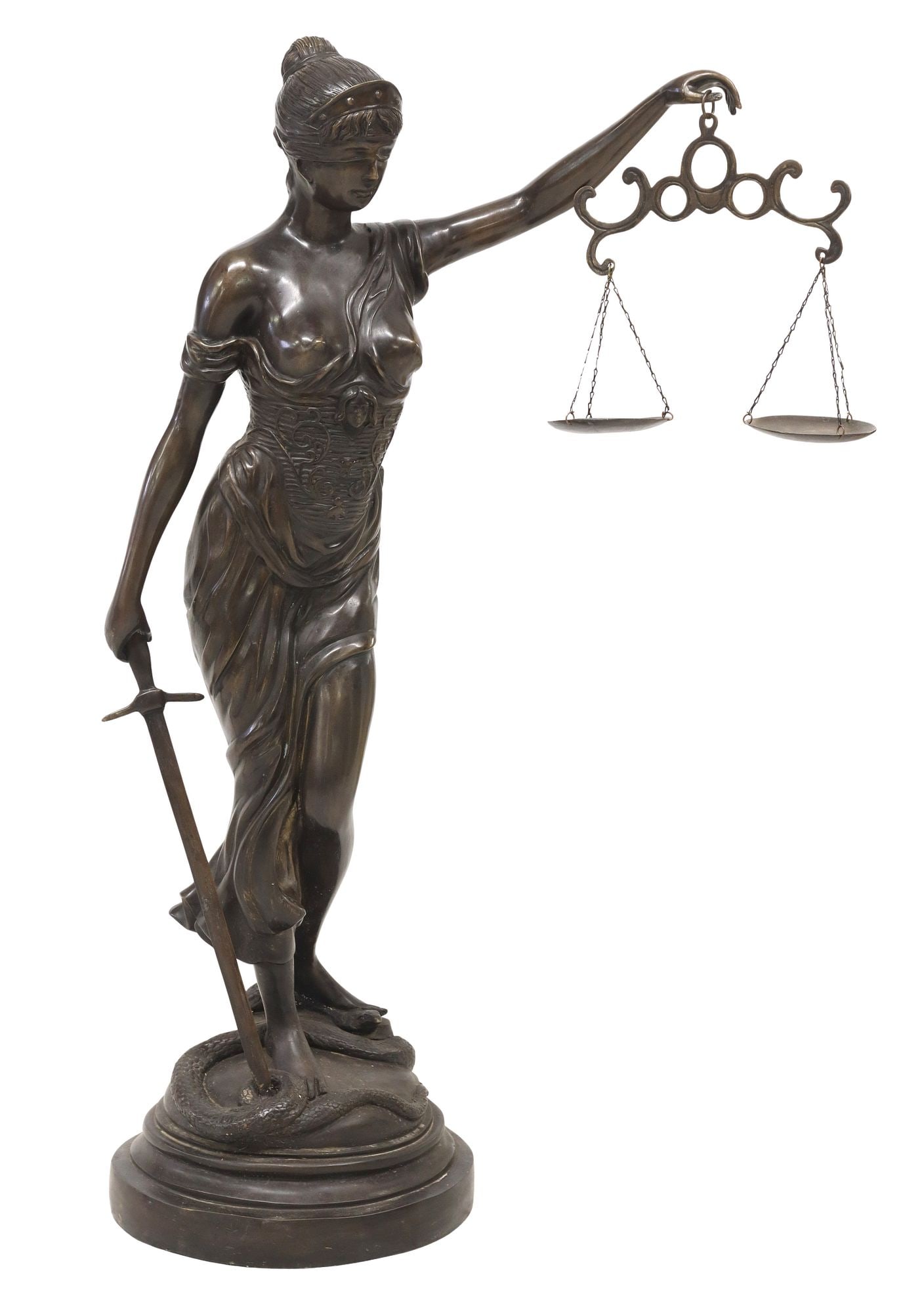 LARGE BRONZE SCULPTURE LADY JUSTICE, 47"H (1 of 4)