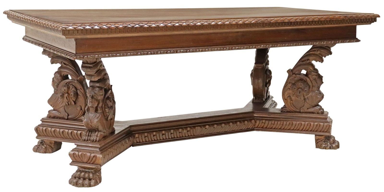 ITALIAN RENAISSANCE REVIVAL CARVED WALNUT GREEK SPHINX TABLE (1 of 5)