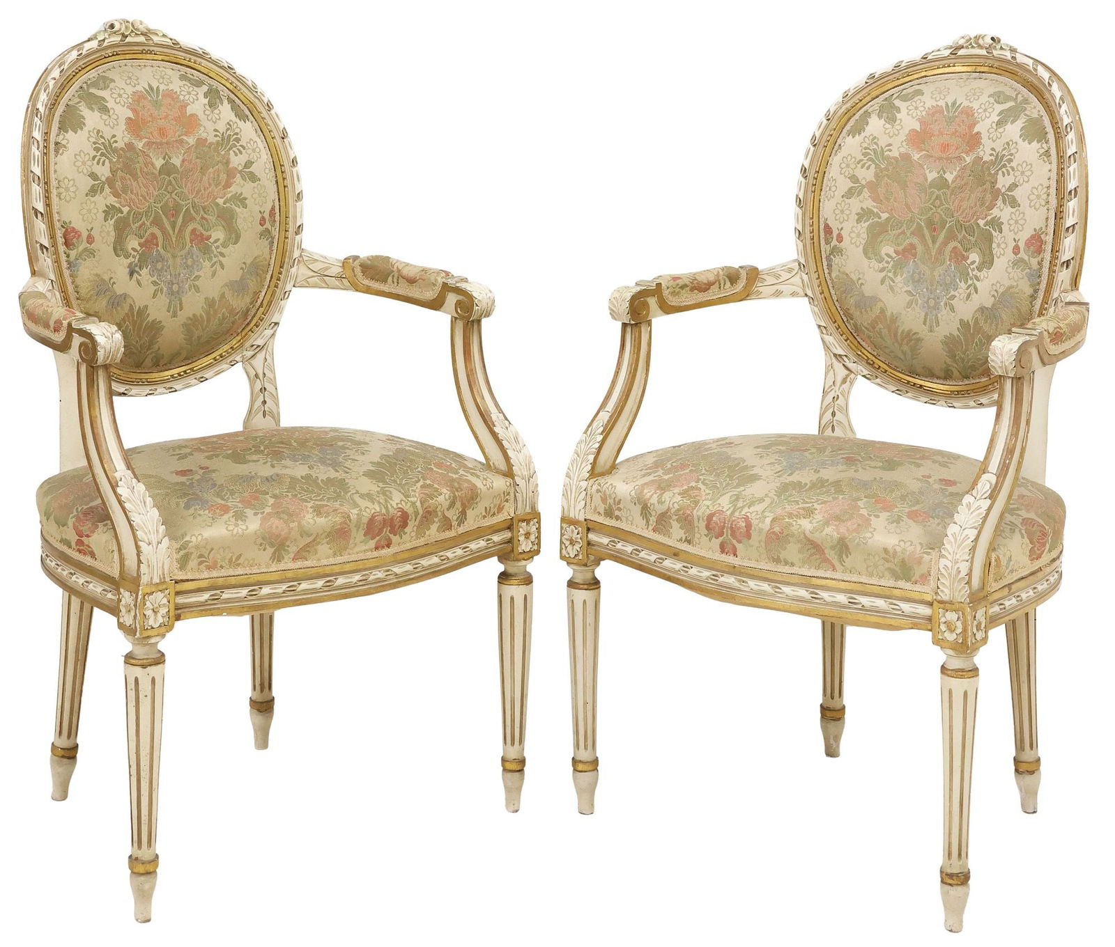 (2) FRENCH LOUIS XVI STYLE PAINTED & UPHOLSTERED FAUTEUILS (1 of 3)