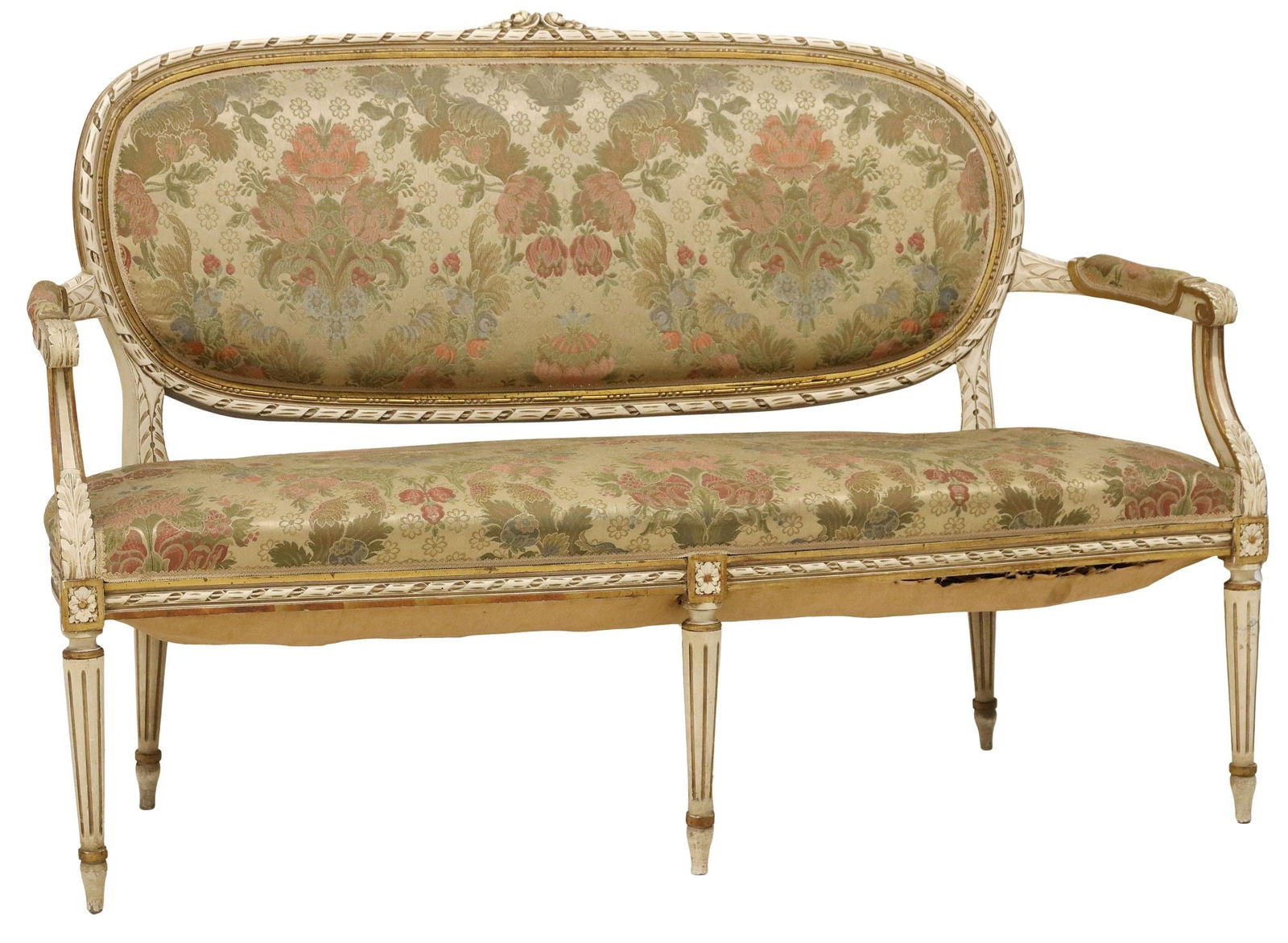 FRENCH LOUIS XVI STYLE PAINTED & UPHOLSTERED SALON SOFA (1 of 3)