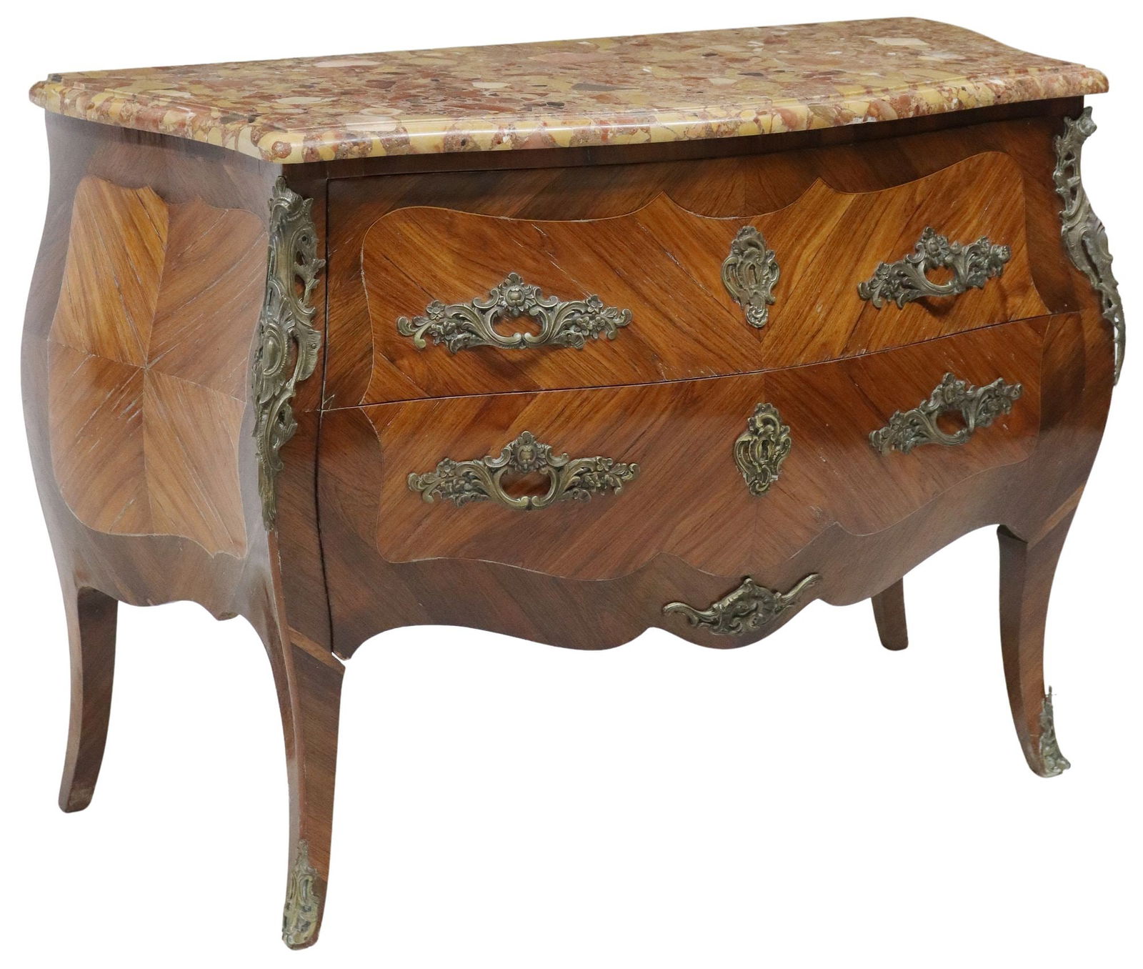 LOUIS XV STYLE MARBLE-TOP BOMBE COMMODE (1 of 3)