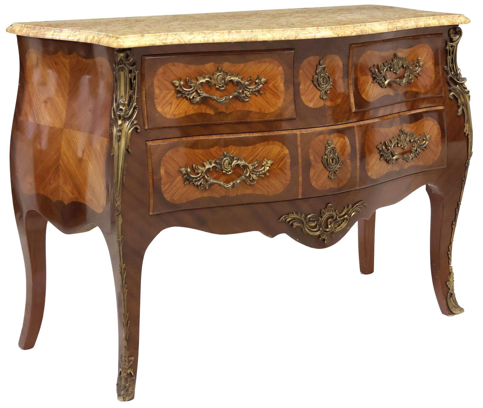 LOUIS XV STYLE MARBLE-TOP MAHOGANY BOMBE COMMODE (1 of 3)
