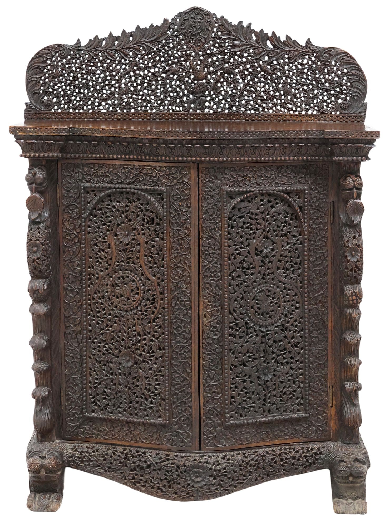 EXCEPTIONAL BURMESE CARVED HARDWOOD SERPENTINE SIDE CABINET (1 of 8)