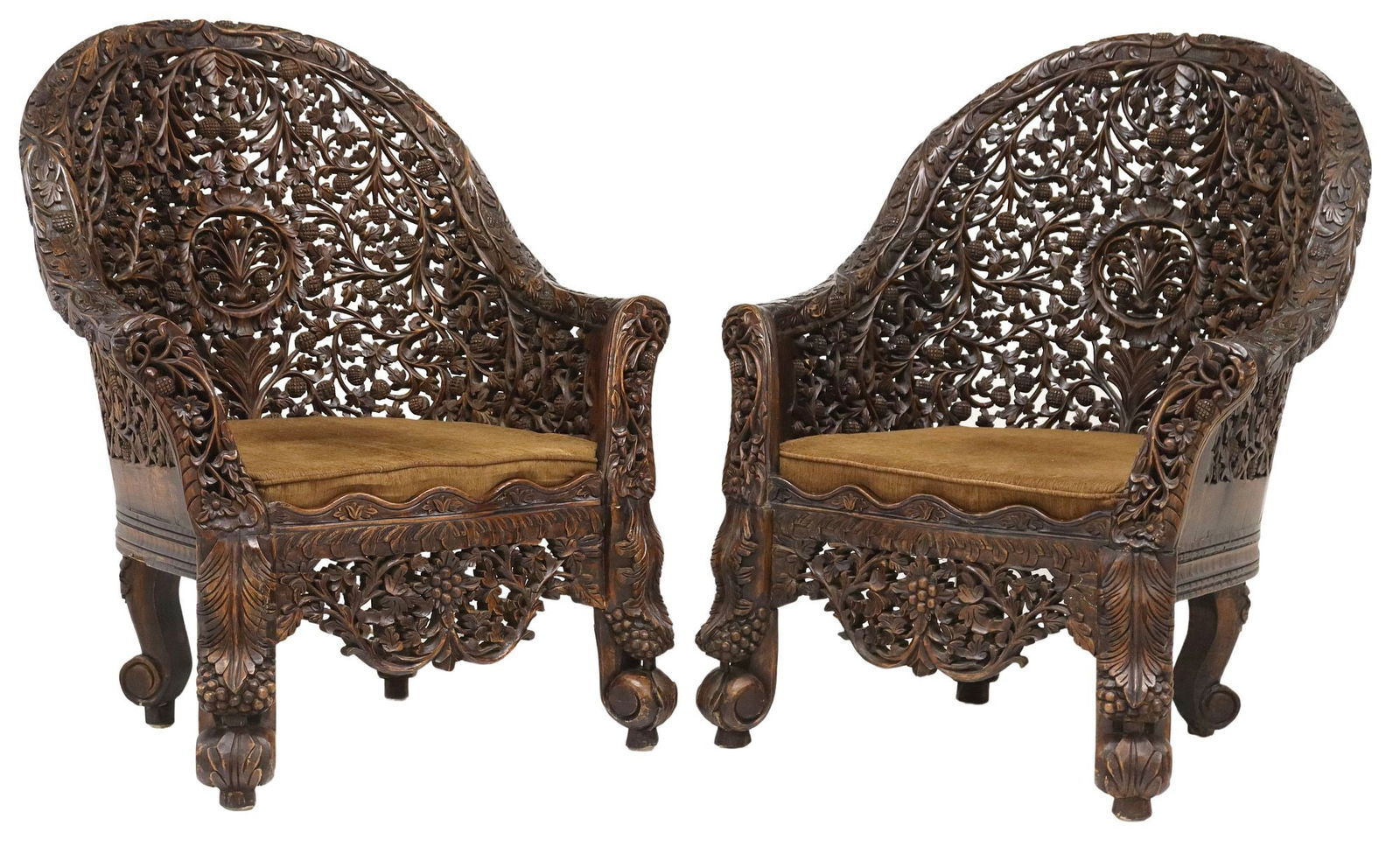 (2) ORNATE ANGLO-INDIAN CARVED TEAK ARMCHAIRS (1 of 5)