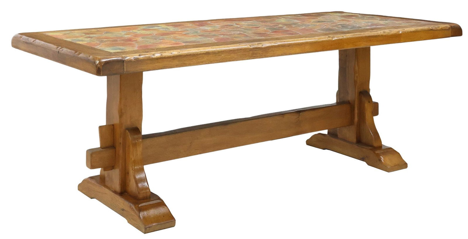 FRENCH OAK DINING TABLE WITH VALLAURIS CERAMIC TILE TOP (1 of 5)