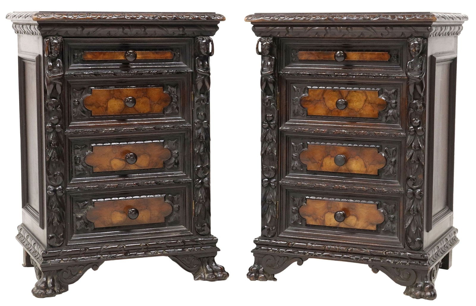 (2) ITALIAN RENAISSANCE REVIVAL CARVED WALNUT BEDSIDE CABINETS (1 of 5)