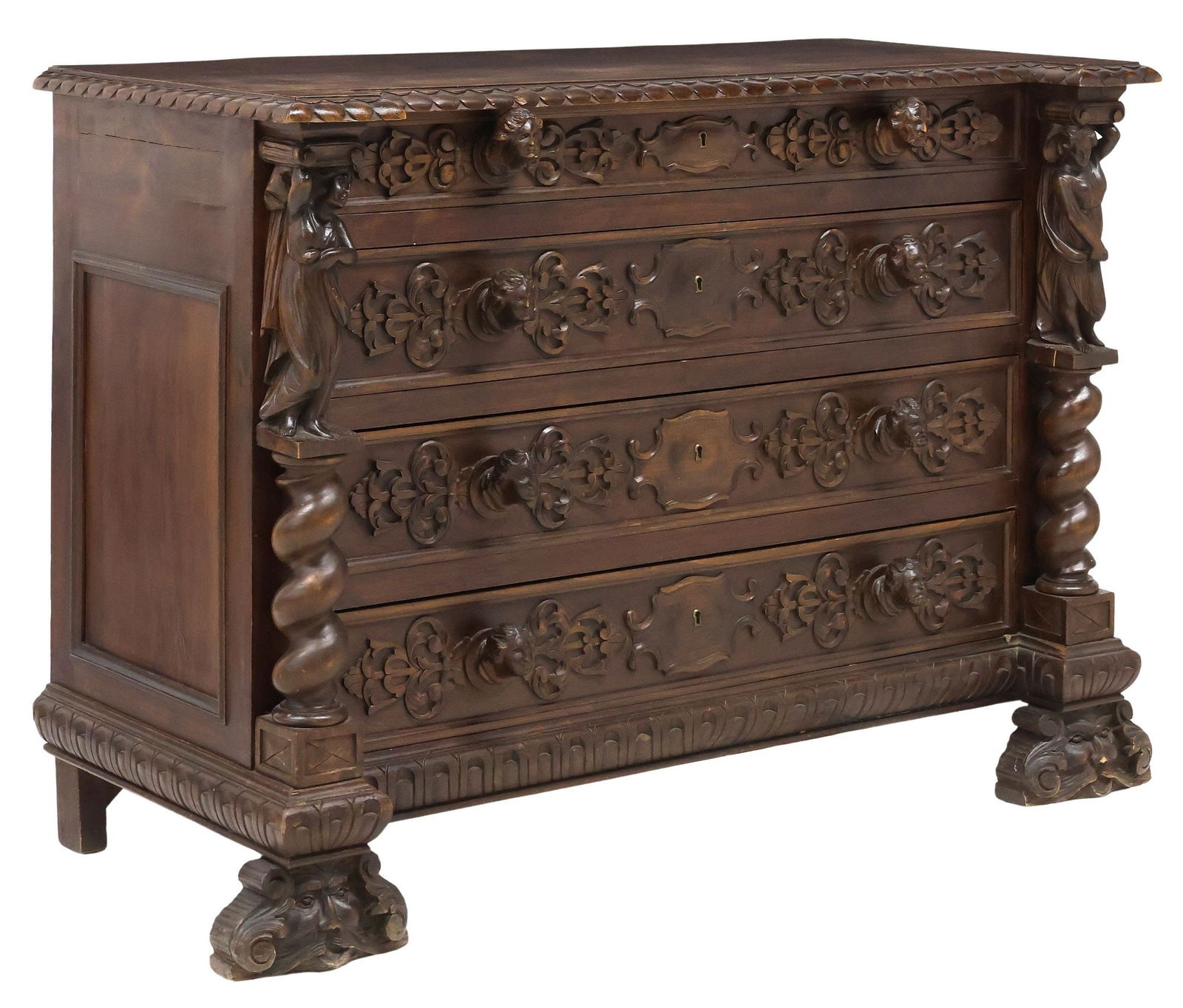 ORNATE TALIAN RENAISSANCE REVIVAL CARVED WALNUT COMMODE (1 of 9)