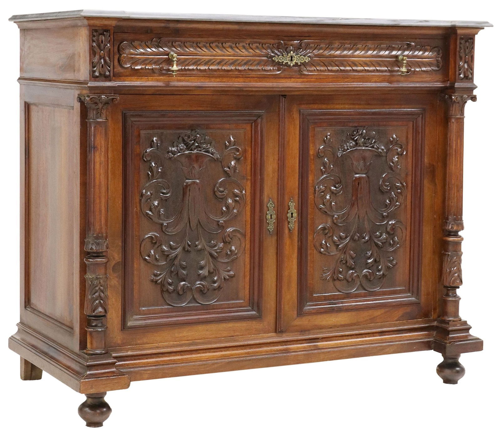 ITALIAN RENAISSANCE REVIVAL MARBLE-TOP WALNUT COMMODE (1 of 5)