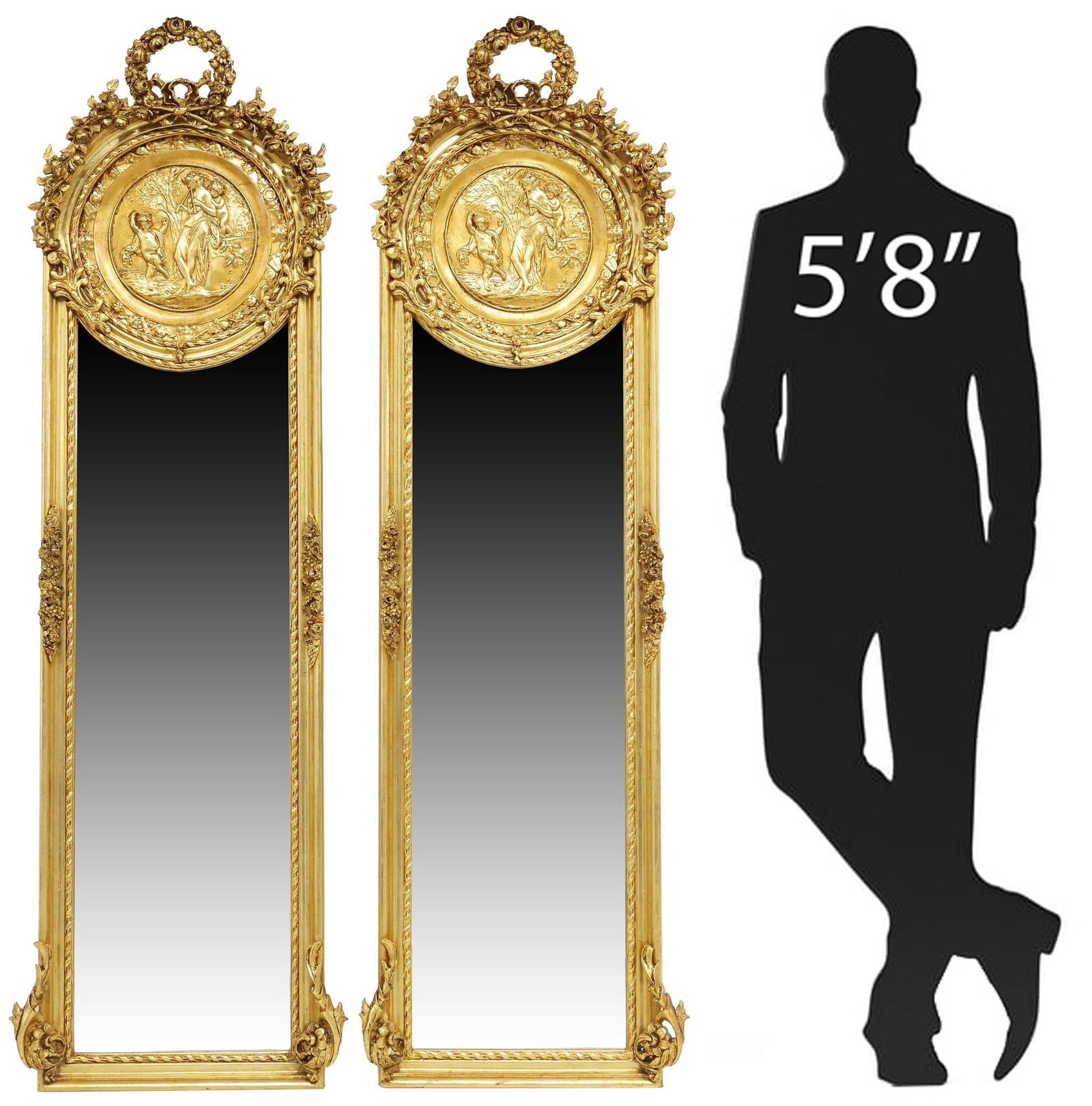 (2) LOUIS XV STYLE GILT ALLEGORICAL PIER MIRRORS (1 of 4)