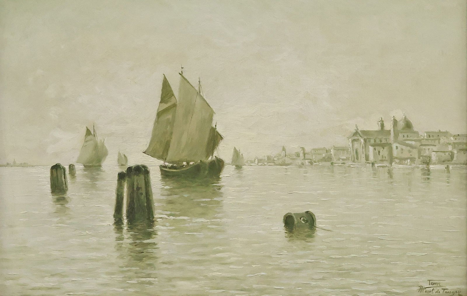 ADELIN CHARLES MOREL DE TANGUY (1857-1930) IMPRESSIONIST PORT SCENE (1 of 6)