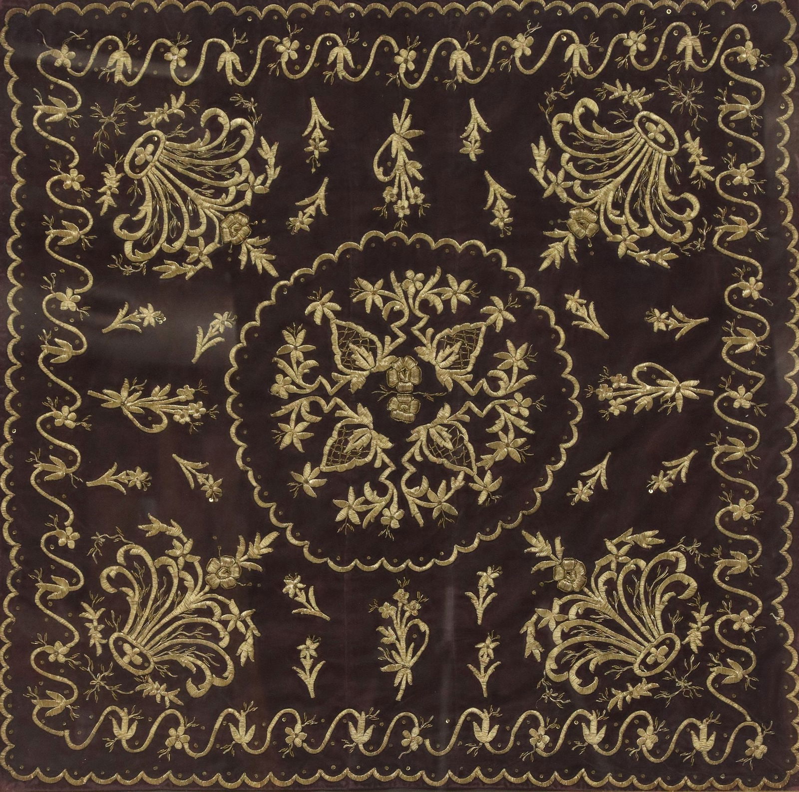 OTTOMAN PURPLE VELVET & METAL-THREAD EMBROIDERED BOKHCHA (1 of 3)