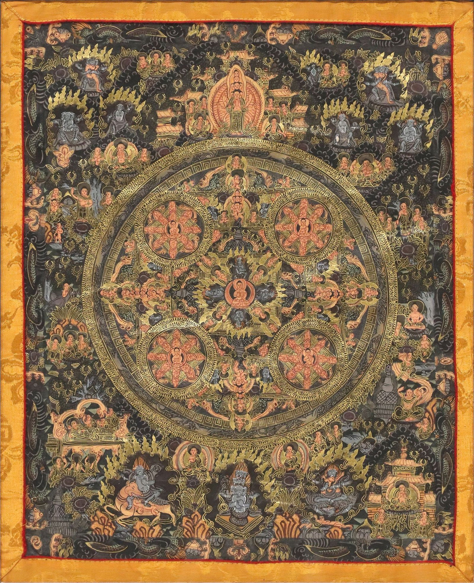 FRAMED TIBETAN BUDDHIST THANGKA PANCHA MANDALA (1 of 3)