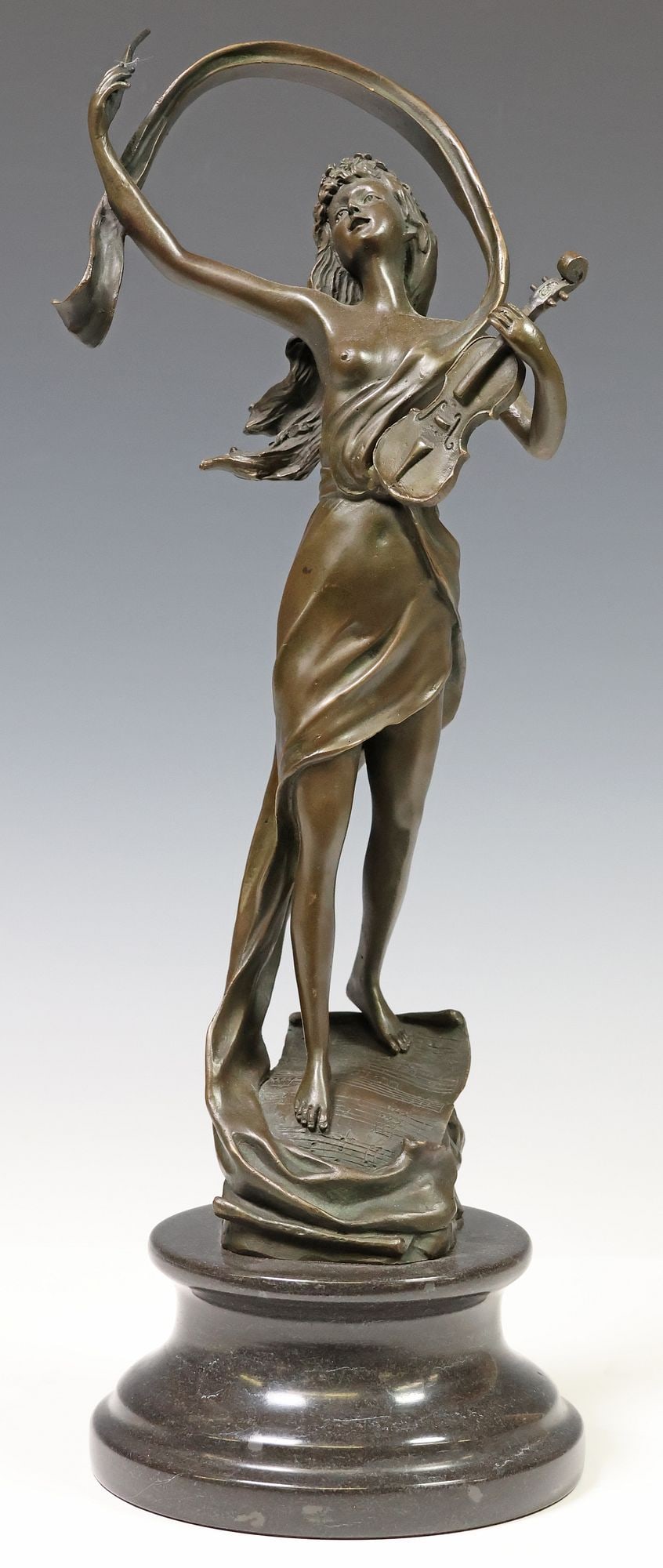 AFTER HENRYK KOSSOWSKI (1855-1921) BRONZE SCULPTURE, FEMALE VIOLINIST (1 of 5)