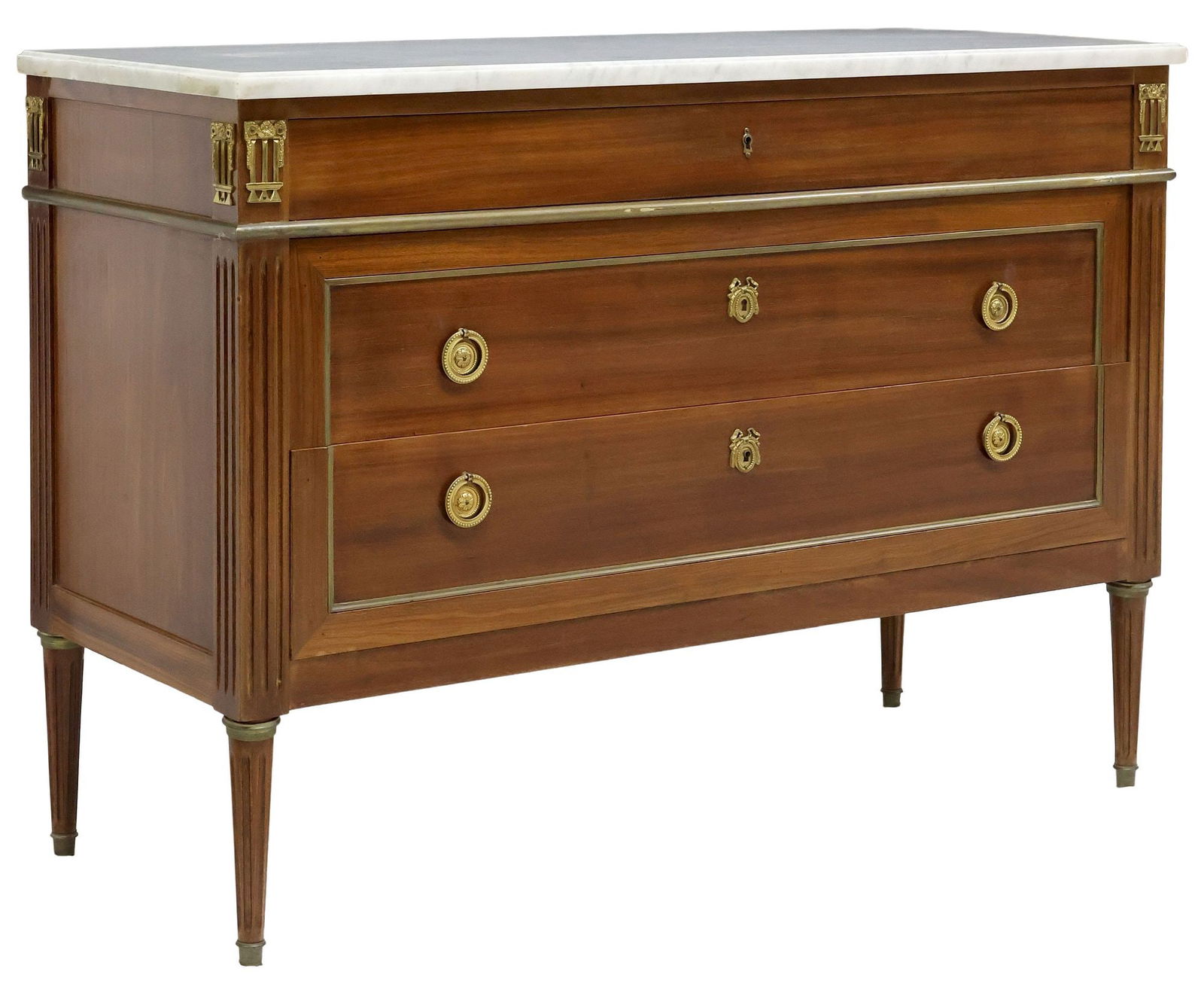 FRENCH LOUIS XVI STYLE MARBLE-TOP MAHOGANY COMMODE (1 of 5)