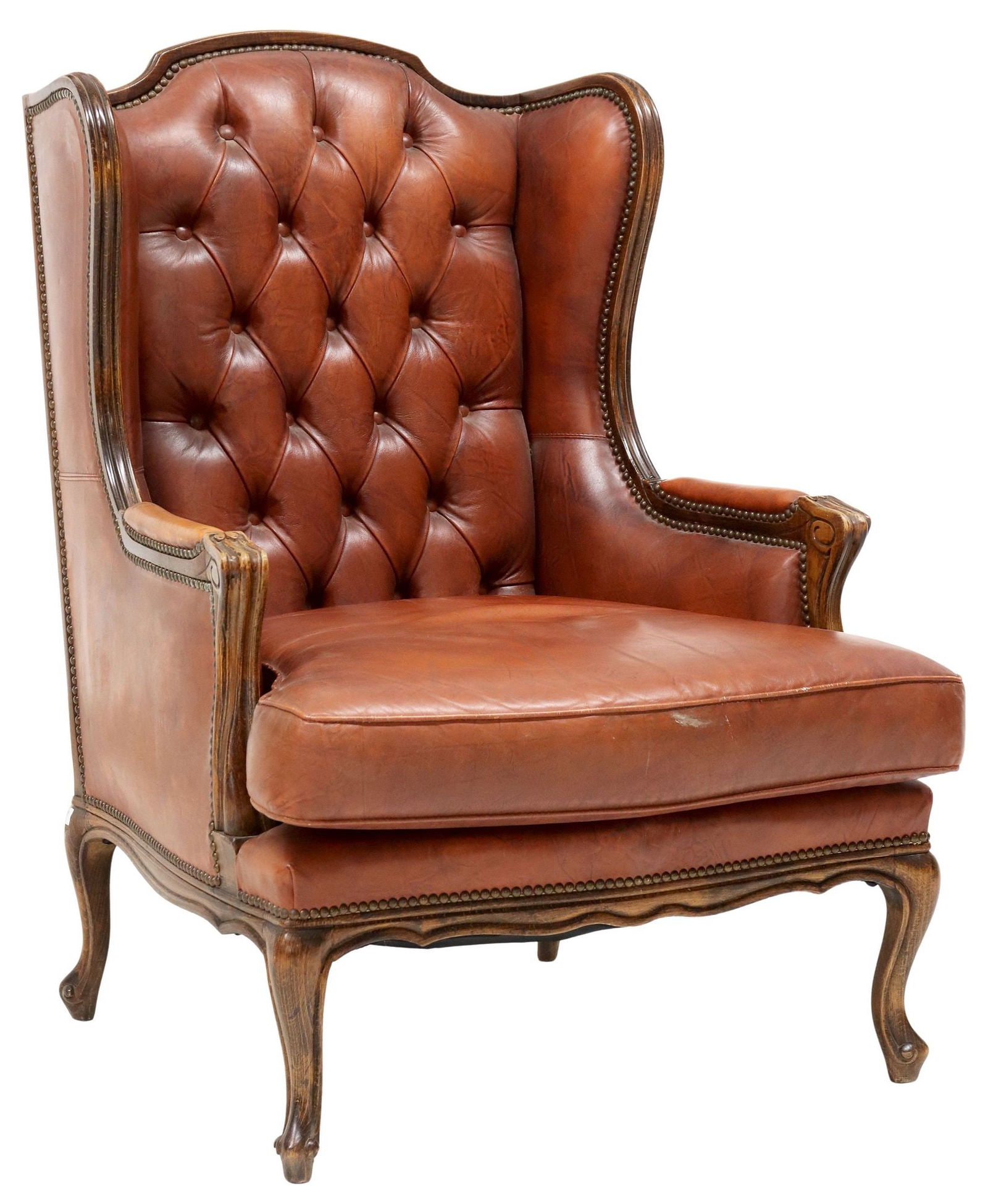 LOUIS XV STYLE BUTTON-TUFTED FAUX LEATHER WINGBACK ARMCHAIR (1 of 3)