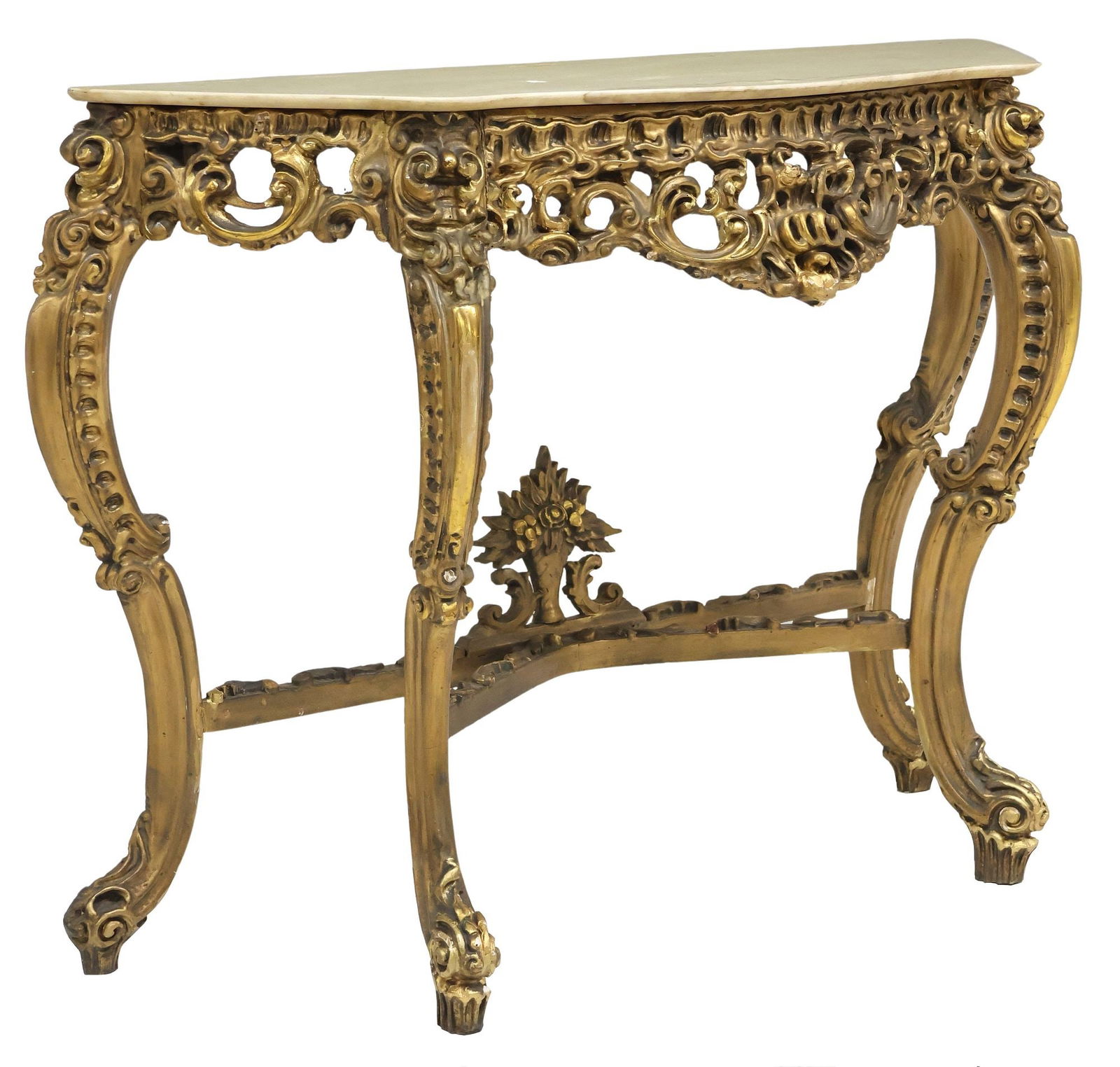 ITALIAN LOUIS XV STYLE MARBLE-TOP GILT CONSOLE TABLE (1 of 4)