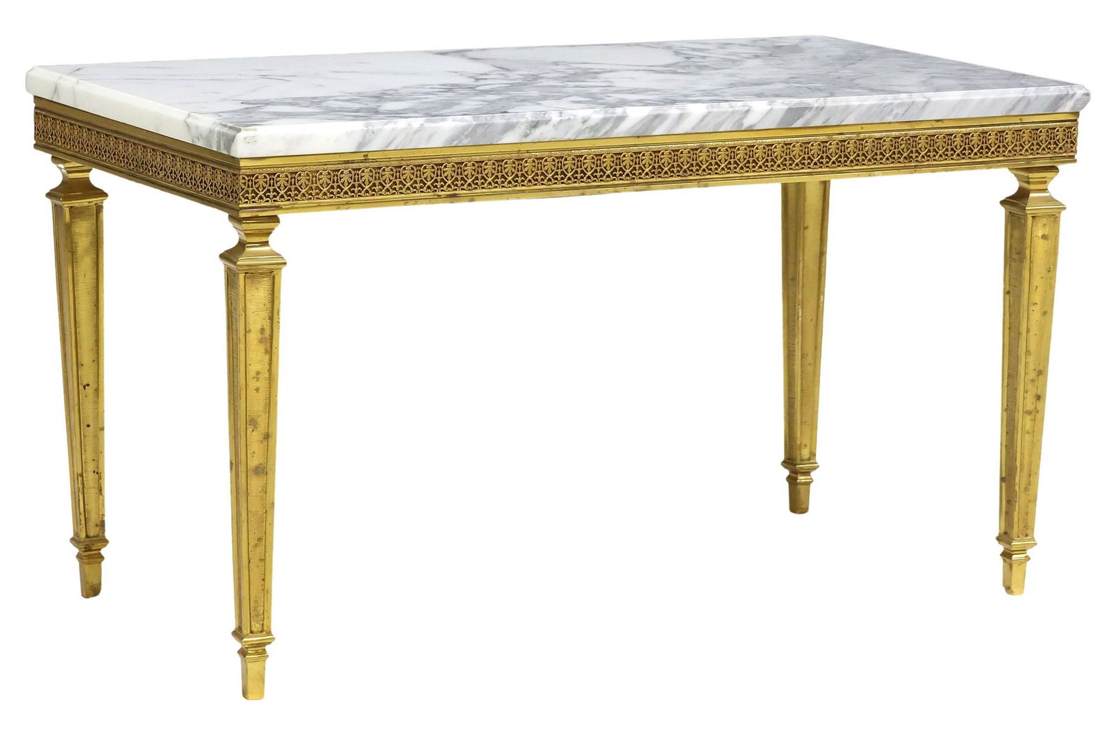 FRENCH NEOCLASSICAL STYLE MARBLE-TOP BRASS COFFEE TABLE (1 of 4)