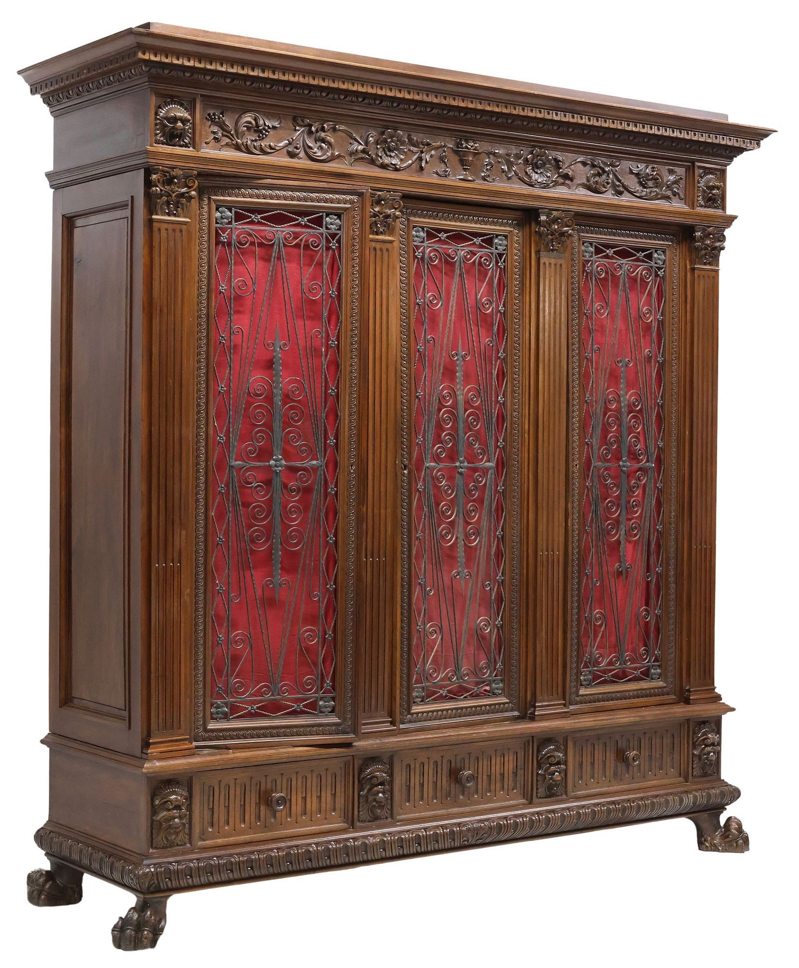ITALIAN RENAISSANCE REVIVAL CARVED WALNUT & IRON CABINET/BOOKCASE (1 of 6)