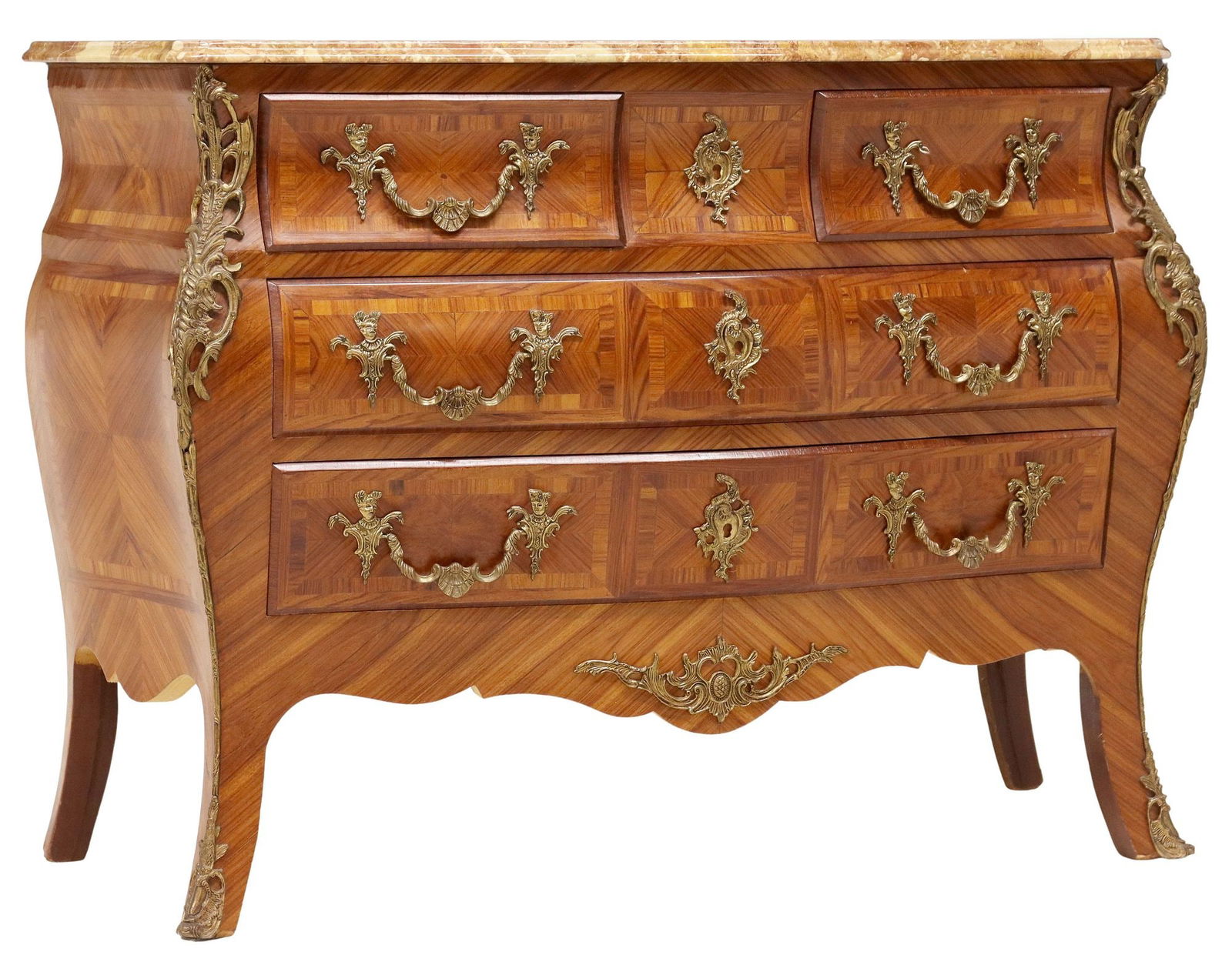 LOUIS XV STYLE MARBLE-TOP BOMBE COMMODE (1 of 5)