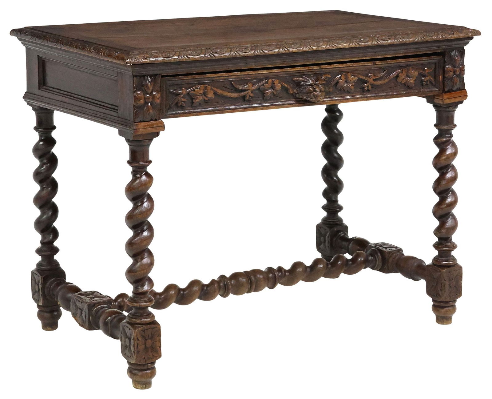 FRENCH HENRI II STYLE CARVED OAK WRITING TABLE (1 of 6)
