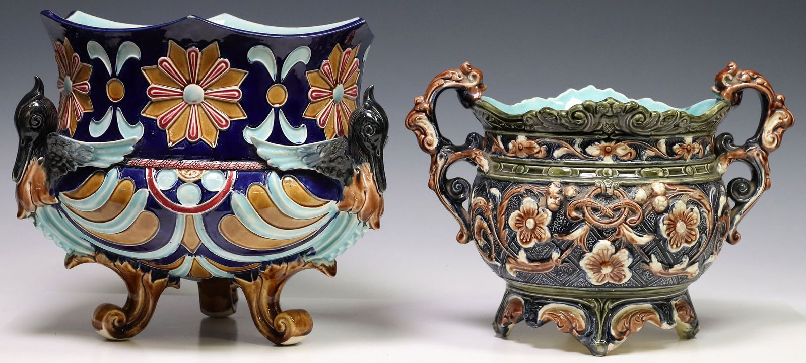 (2) FRENCH MAJOLICA GLAZED JARDINIERES / PLANTERS (1 of 6)