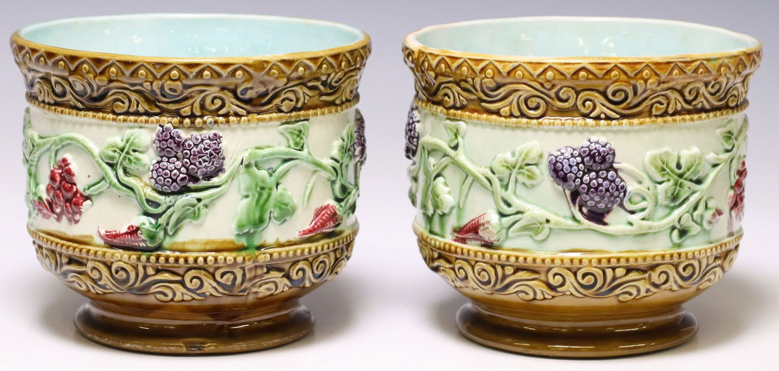 (2) FRENCH MAJOLICA GLAZED JARDINIERES/ CACHEPOTS (1 of 4)