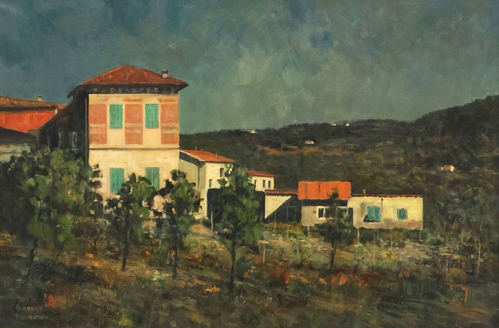 HERBERT FOERSTER (1910-2000) PAINTING, LANDSCAPE WITH VILLA, 24" X 36" (1 of 4)