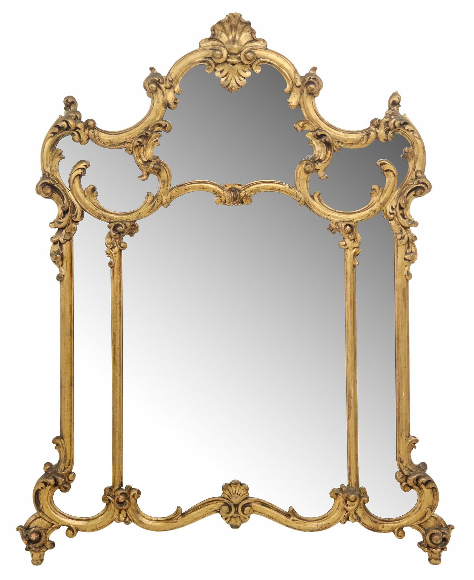 LARGE LOUIS XV STYLE GILT PAINTED CUSHION MIRROR, 56" X 44.5" (1 of 3)