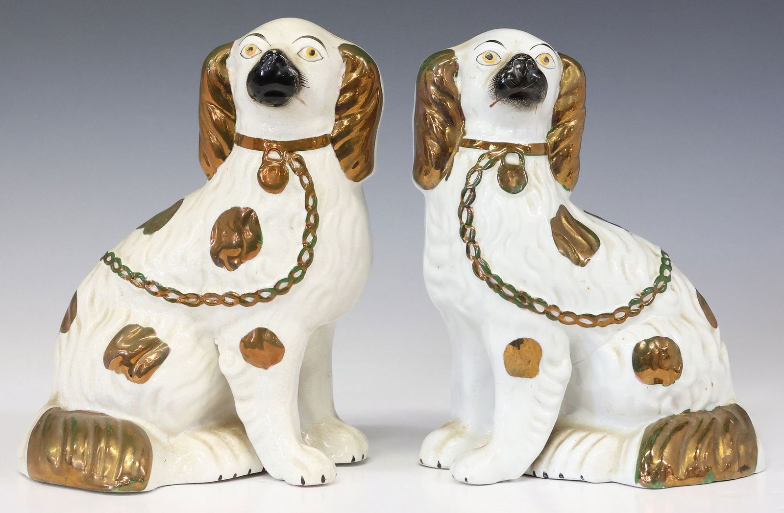 (2) ENGLISH VICTORIAN STAFFORDSHIRE LUSTER MANTEL DOGS (1 of 3)