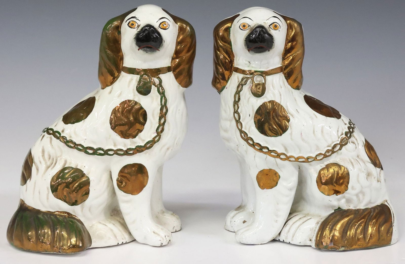 (2) ENGLISH VICTORIAN STAFFORDSHIRE LUSTER MANTEL DOGS (1 of 4)