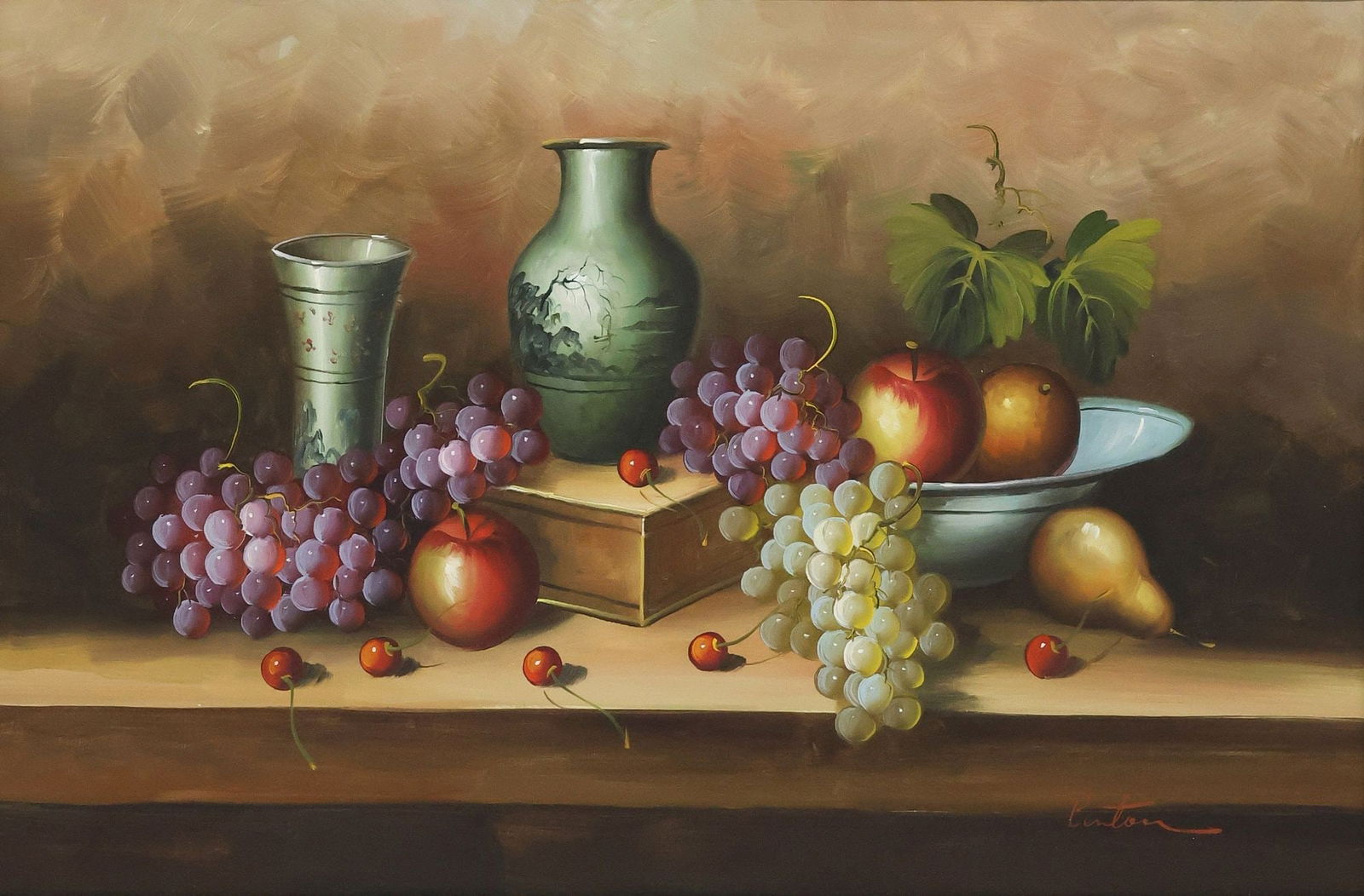 SIGNED BENTON STILL LIFE PAINTING, 24" X 36" (1 of 4)