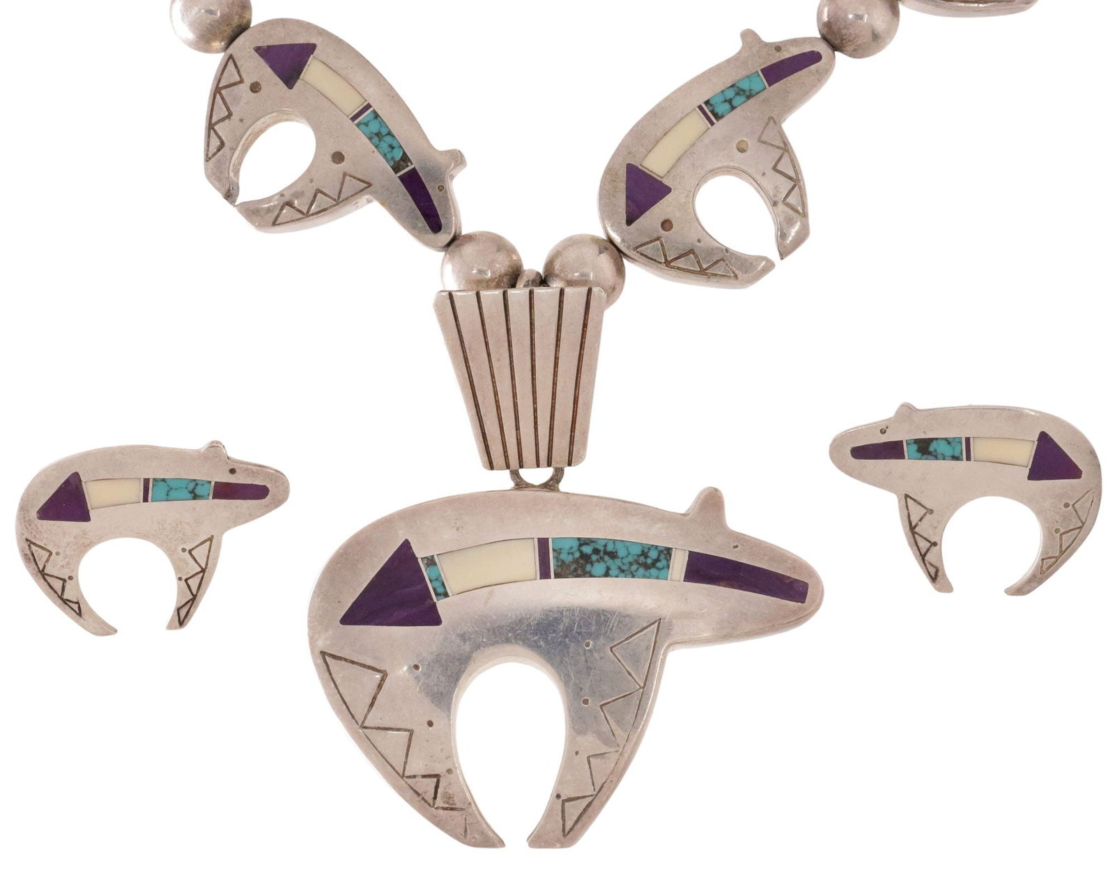 (2) NATIVE AMERICAN KNIFEWING SEGURA & RAY TRACEY STERLING SILVER JEWELRY SUITE