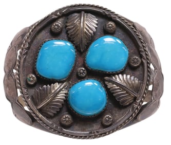 LARGE SOUTHWEST SILVER & TURQUOISE CUFF BRACELET