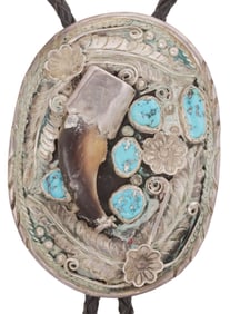 NATIVE AMERICAN SILVER & TURQUOISE BOLO TIE