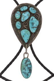 SOUTHWEST SILVER & TURQUOISE BOLO TIE