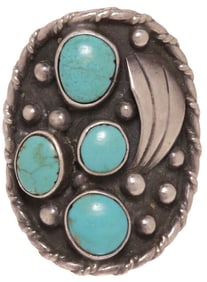 LARGE SOUTHWEST SILVER & TURQUOISE STATEMENT RING