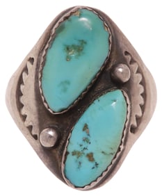 LARGE SOUTHWEST SILVER & TURQUOISE STATEMENT RING