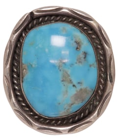 LARGE SOUTHWEST SILVER & TURQUOISE STATEMENT RING