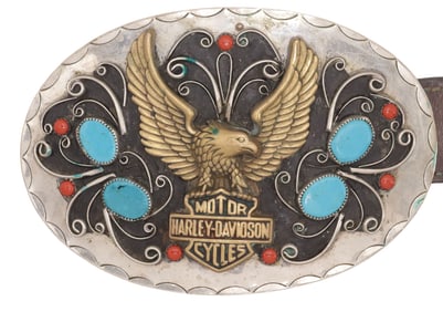 SOUTHWEST STYLE HARLEY DAVIDSON BUCKLE & COLORADO LEATHER BELT