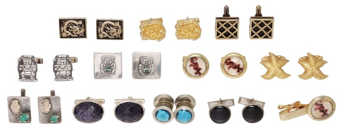 (11 PAIR) COLLECTION OF GENT'S CUFFLINKS, MEXICO SILVER & OTHER