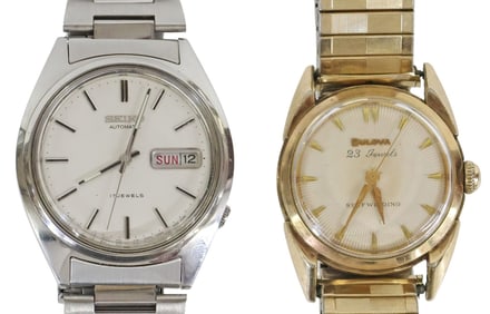 (2) GENT'S AUTOMATIC WATCHES, BULOVA 10K YELLOW GOLD & SEIKO STAINLESS