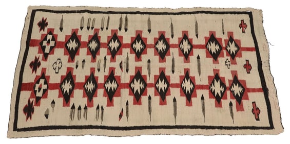 NATIVE AMERICAN NAVAJO PICTORIAL FEATHERS WOOL RUG, 5'2" X  3'1"