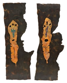 (2) LARGE KATHY BEECHOM SOUTHWEST METAL FEATHER RELIEF SCULPTURES, 60"H
