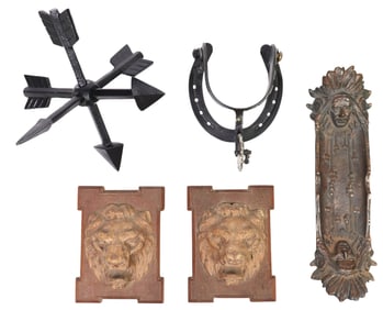 (5) WESTERN DECOR CAST IRON PEN TRAY, SPUR & HORSESHOE DOOR KNOCKER