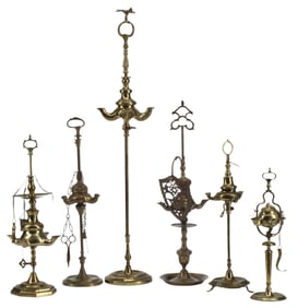 (6) BRASS OIL LAMPS
