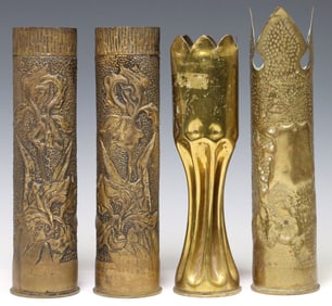 (4) FRENCH WWI-ERA TRENCH ART ARTILLERY SHELL VASES