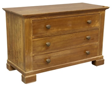 MINIATURE SALESMAN SAMPLE FRENCH WALNUT THREE-DRAWER COMMODE
