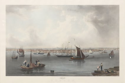 AFTER J.W. HILL HAND-COLORED ENGRAVING OF BOSTON HARBOR